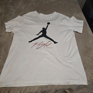 Men's Jordan White T-Shirt with Black Jumpman and Red Flight Script